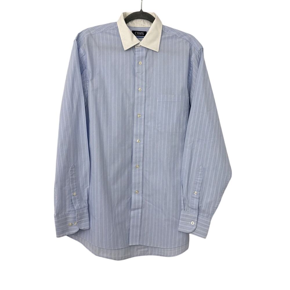 CHAPS Blue White Stripe Casual Button Down Dress Shirt Size Youth 16
